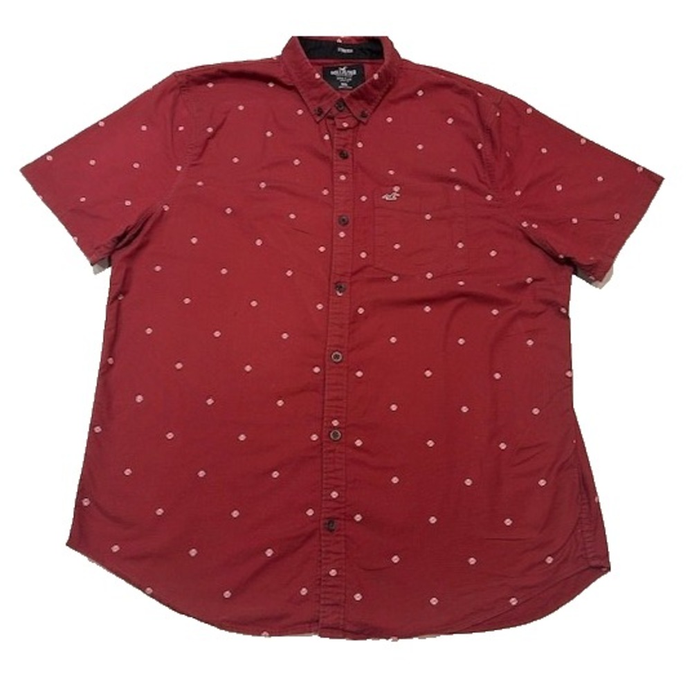 Hollister Mens Flex Stretch‎ Short Sleeve Button Up Camp Shirt Red - Size XXL